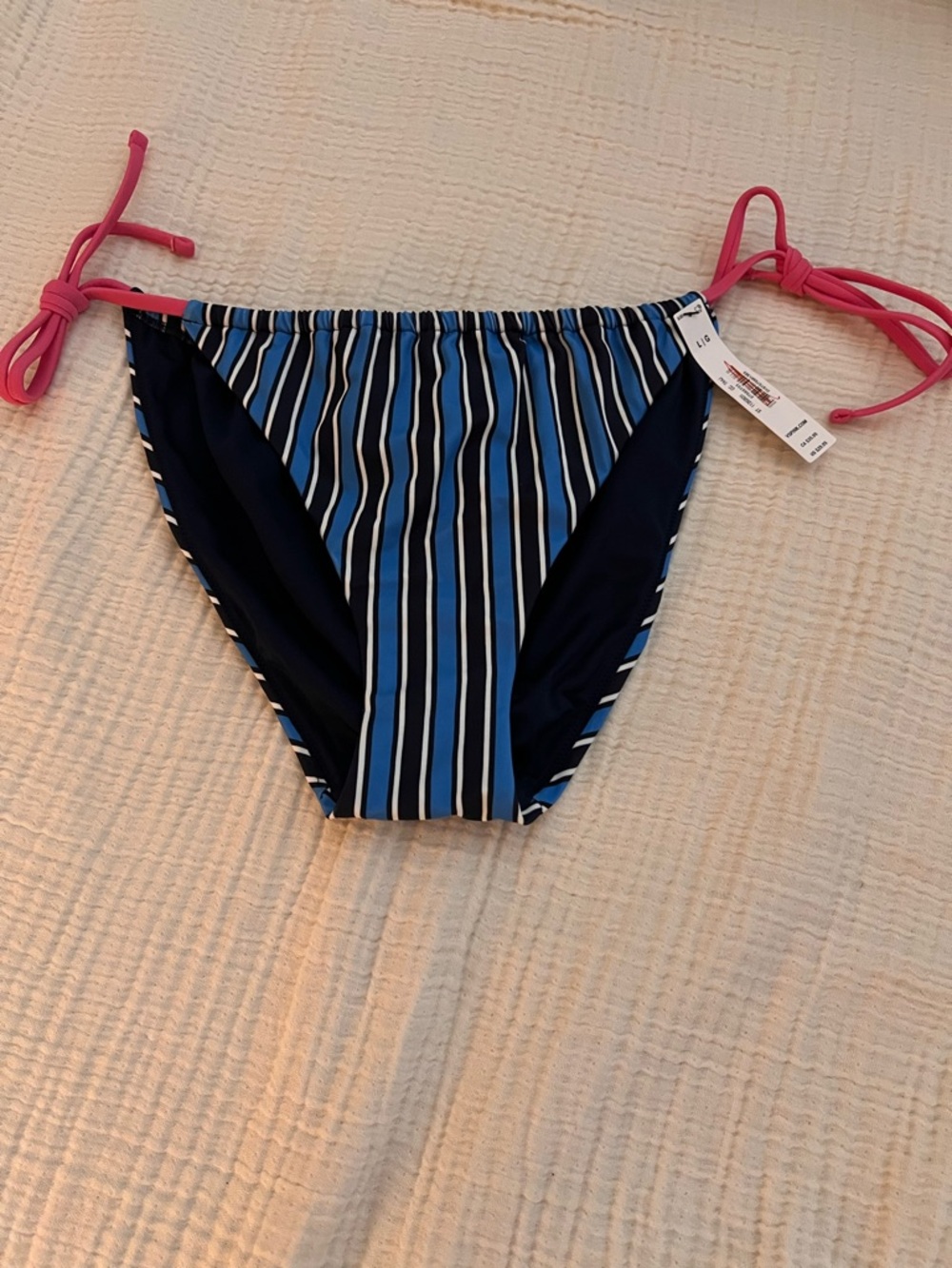 PINK Victoria's Secret Navy Striped Bikini Bottom with Pink Ties